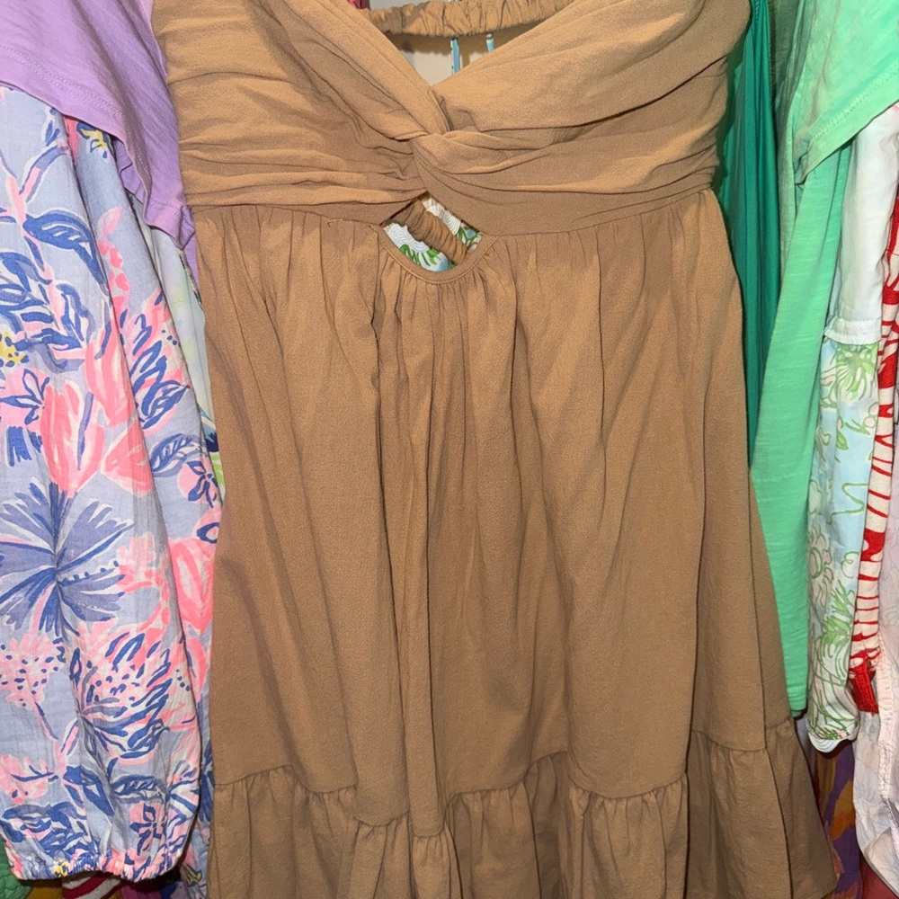 NWT strapless twist front romper Ocean Drive Brown